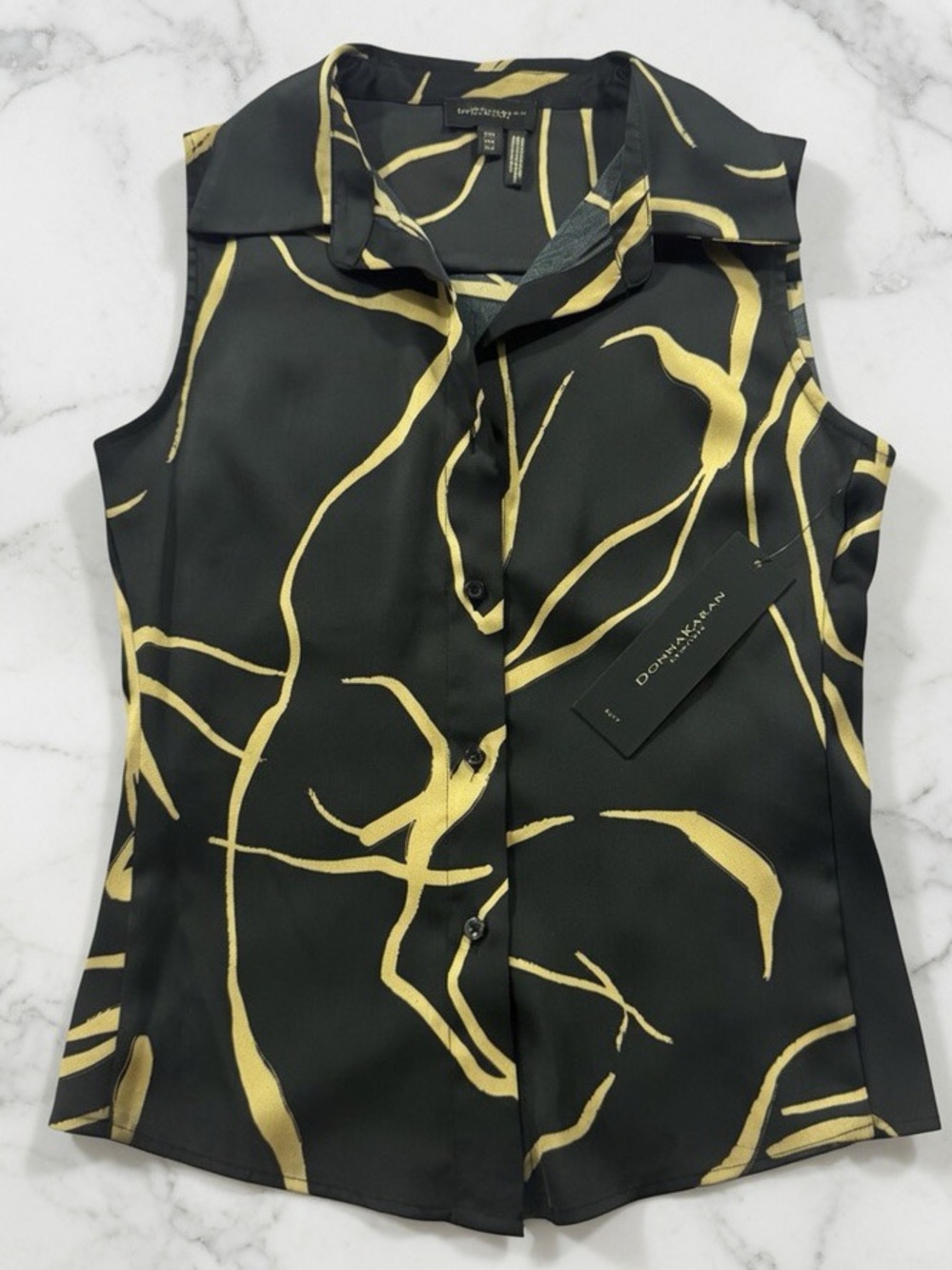 Donna Karan New York Petite Collared Neck Printed Top